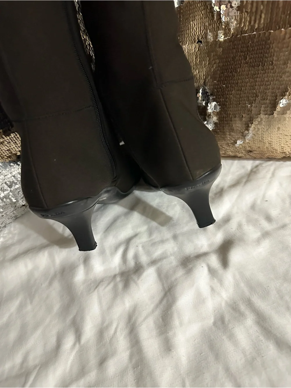 Prada Black Stretch Over-the-Knee Kitten Heel Boots